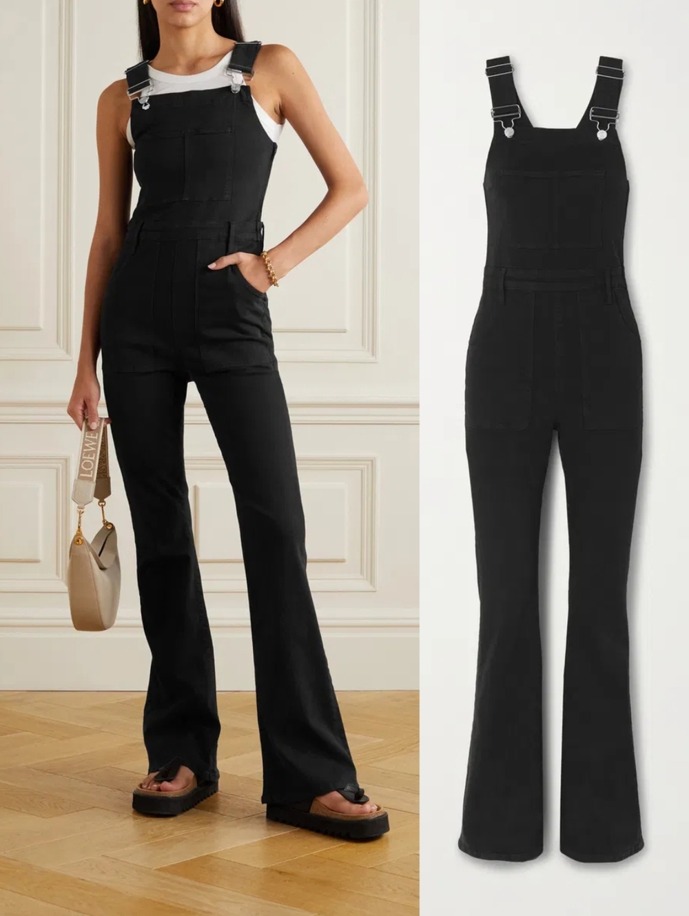 Frame Le High Flare Denim Overalls Black